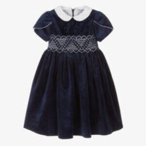 Kidiwi Navy Blue Silk Velvet Smocked Dress Sz8